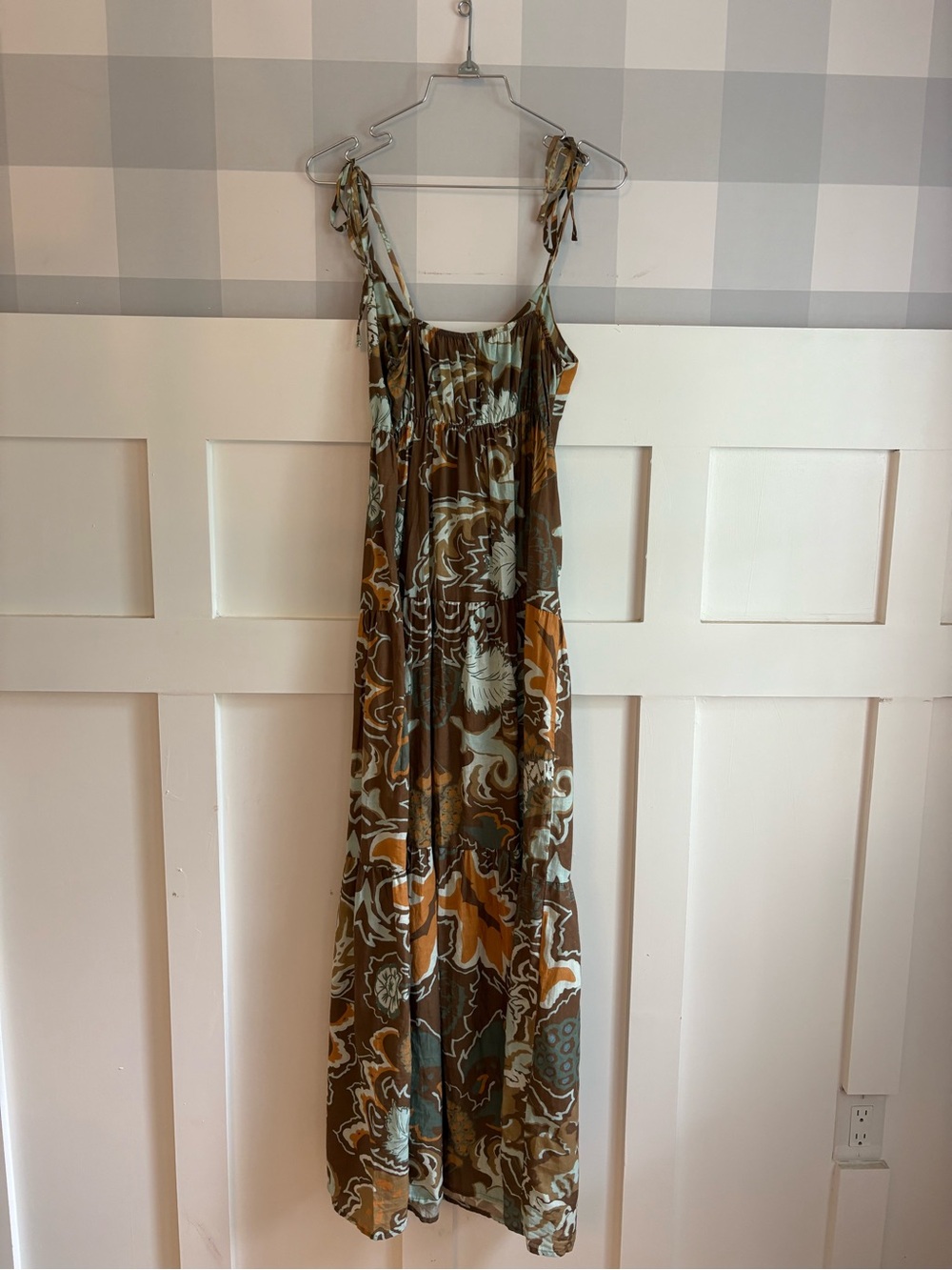 Sleeveless Brown Floral Tiered Maxi Dress Small - Picture 9 of 10